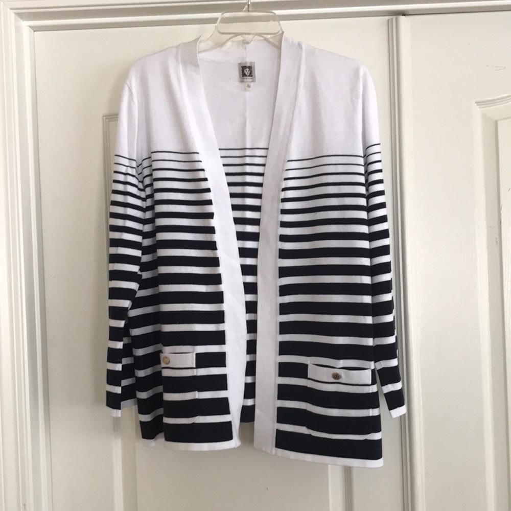 Anne Klein  Striped Black and White Lightweight Cardigan